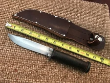 Vintage Western Shark WWII Combat Knife Stacked Leather grip & sheath