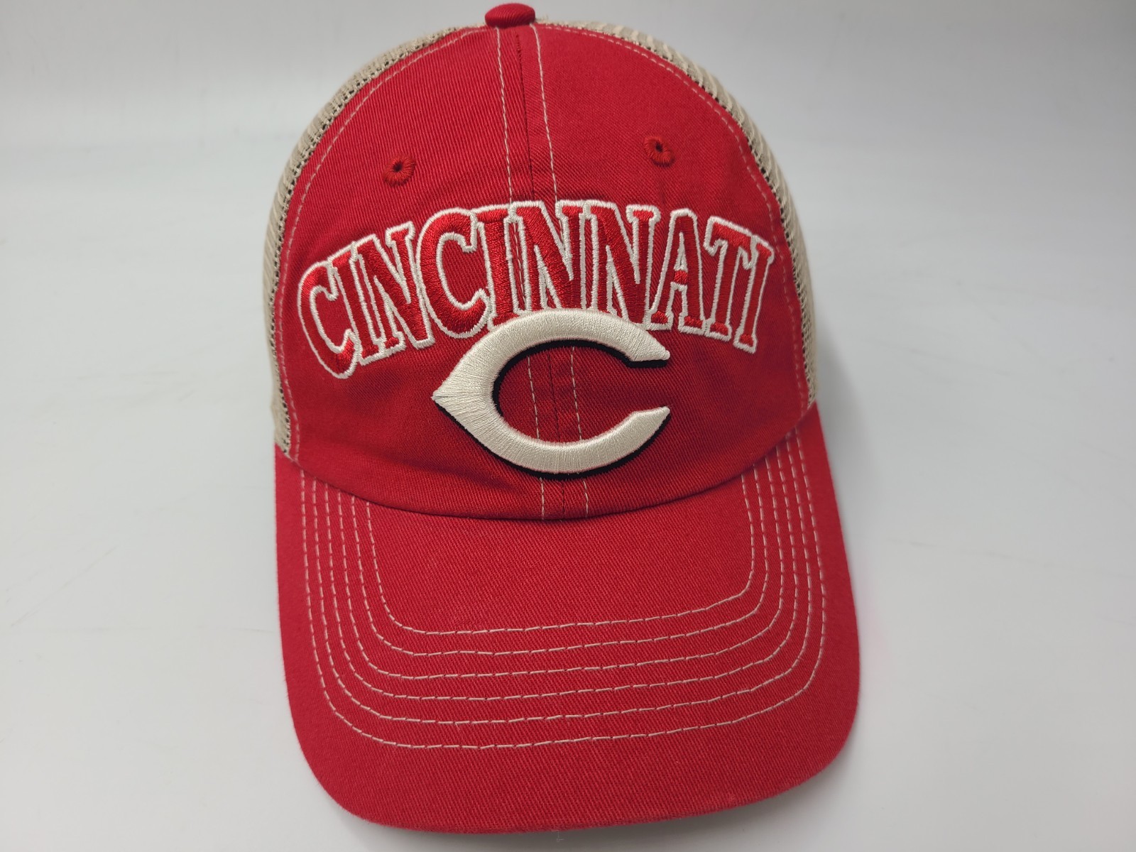 Cincinnati Reds Fan Favorite Mesh Trucker Snapback Hat Cap Dad Men MLB Red Beige