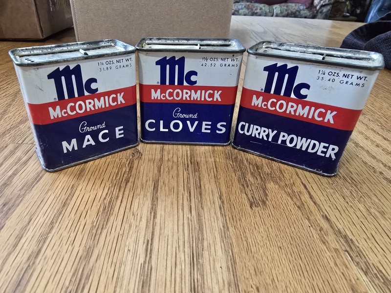 Three Vintage McCormick 1 1/4 Oz. Metal Spice Tins