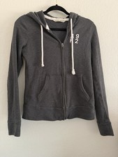 Abercrombie Fitch Hoodie Y2K Gray Full Zip Spellout Cotton S