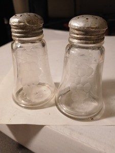 Hazel Atlas Clear Etched Salt And Pepper Shakers