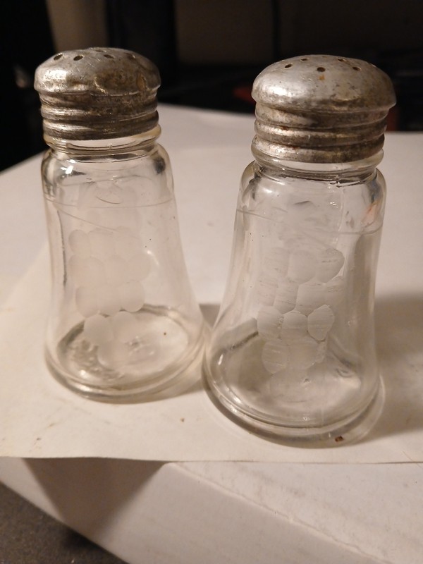 Hazel Atlas Clear Etched Salt And Pepper Shakers
