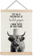 Funny Highland Cow Bathroom Signs Poster Wall Art Framed Black and White Wes...