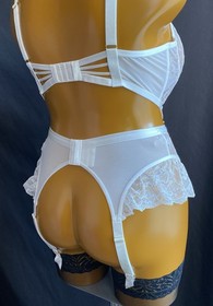 Ann Summers MIRAGE Suspender Basque, Ivory Sheer Mesh Embroidered, UK 18 D-DD