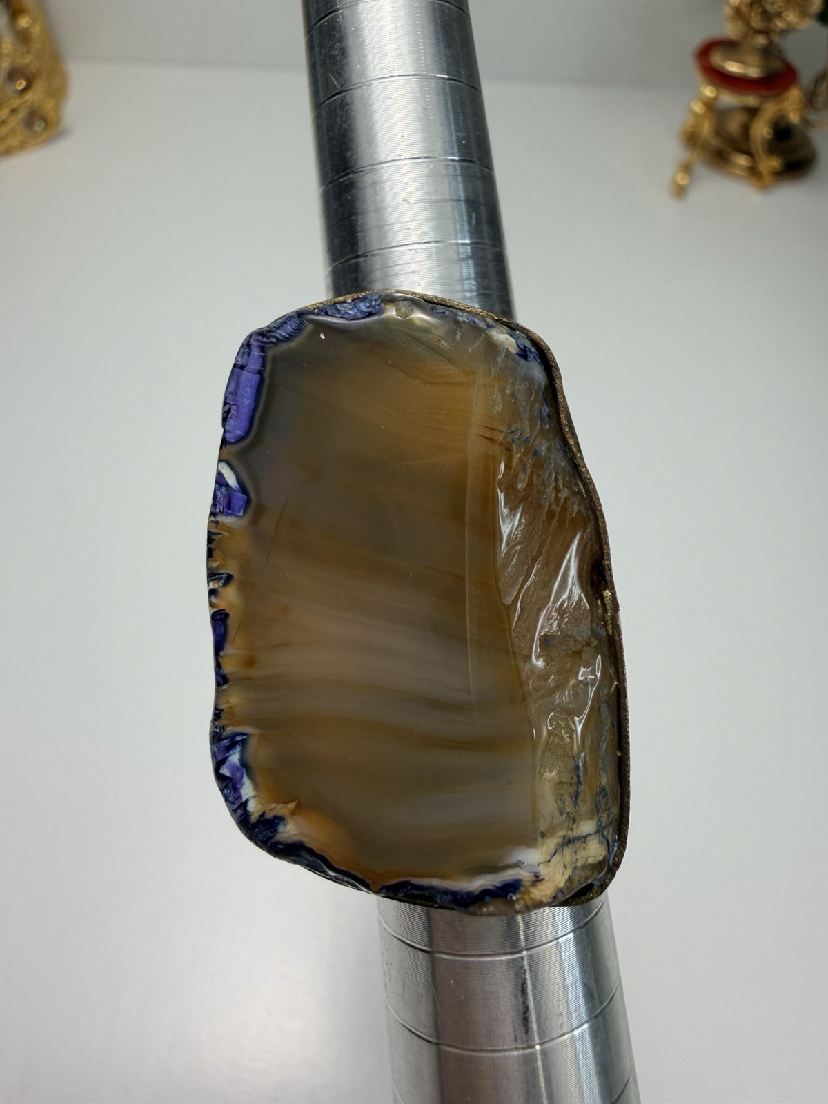 Vintage Bold Statement Agate Ring Large Artisan B… - image 10