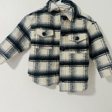 GAP Kids Size XS Plaid Shacket Black and White EUC Preppy Casual Flap Pockets