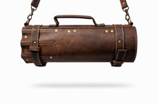 Genuine Leather Brown Full Grain Chef Knife Case Roll Knives Storage Holder Bag