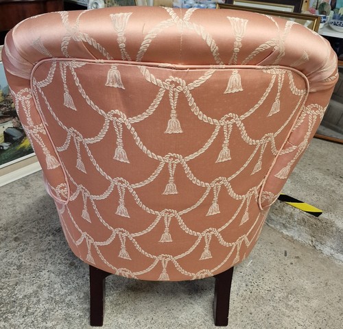 Vintage Button Back Bedroom Armchair Cabriole Legs Dusky Pink Rope Tassel Chair (photo 3)
