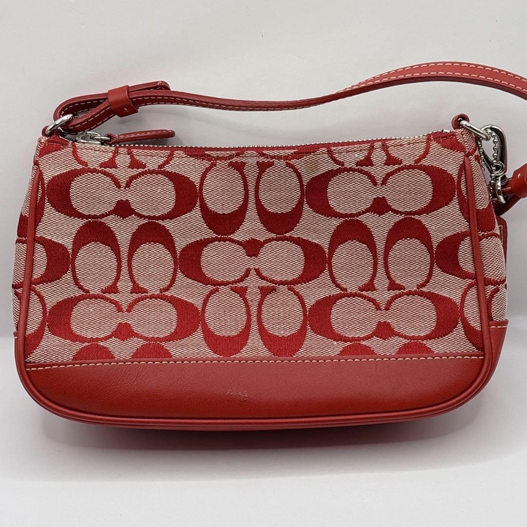 COACH Signature Demi Mini Pouch Shoulder Bag Canvas Leather Red