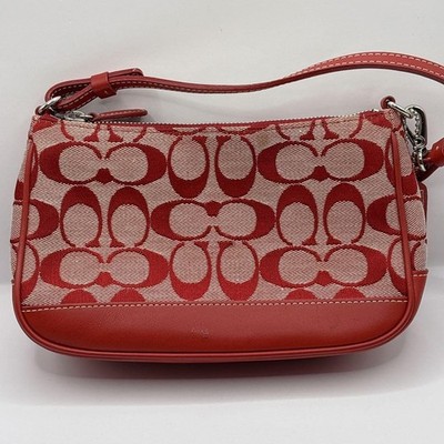 バッグ Vintage COACH 6094 Hand bag pouch RED 美品 COACH コーチ アクセサリーポーチ レッド 赤 シグネチャー 6094