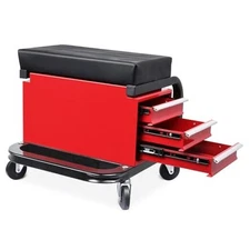 Toolly Mechanic Stool with Wheels, Padded Creeper Seat with 3 Drawers and 