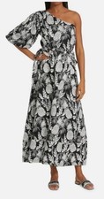 Elie Tahari Pineapple One Shoulder Tropical Vacation Midi Dress US 8