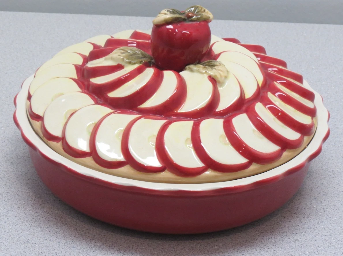 Kaldun & Bogle Apple Pie Covered Dish Plate Serving - Hand painted ceramic