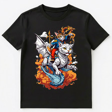 Cat Riding A Dragon Cat Into Battle Graphic Unisex T-Shirt