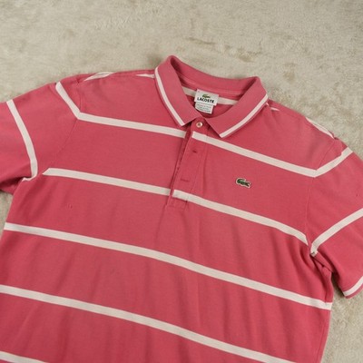Lacoste Polo Shirt Mens Size 6 XL Pink White Striped Short Sleeve Cotton Classic