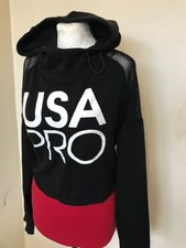 USA PRO UK 10/12 Black Cropped Hoodie Sweatshirt Mesh Panel Sides
