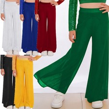 UK Kids Girls Elastic Waist Loose Layers Palazzo Wide Leg Mesh Pants For Lyrical