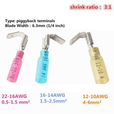 Heat Shrink Piggyback Spade Connectors 3 Way Wire Terminals Quick Disconnect