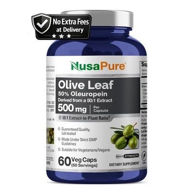 Olive Leaf (Olea europaea) Extract 50:1 500 mg | 50% Oleuropein | 60 Capsules