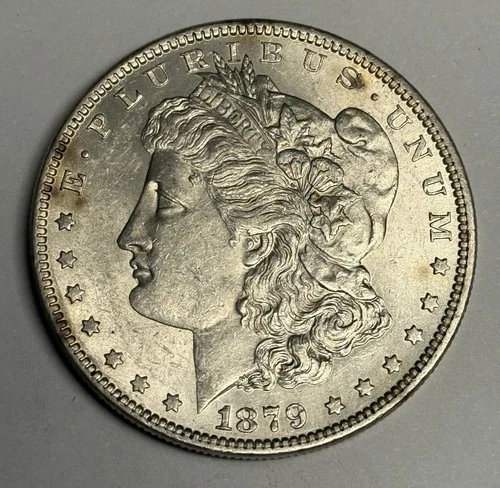 AU+ 1879-P Morgan Silver Dollar (all original), U.S. $1 Coin Almost Uncirculated