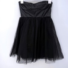 Black Faux Leather Corset Tulle Mini Dress Gothic Balletcore Dark Coquette NWT S