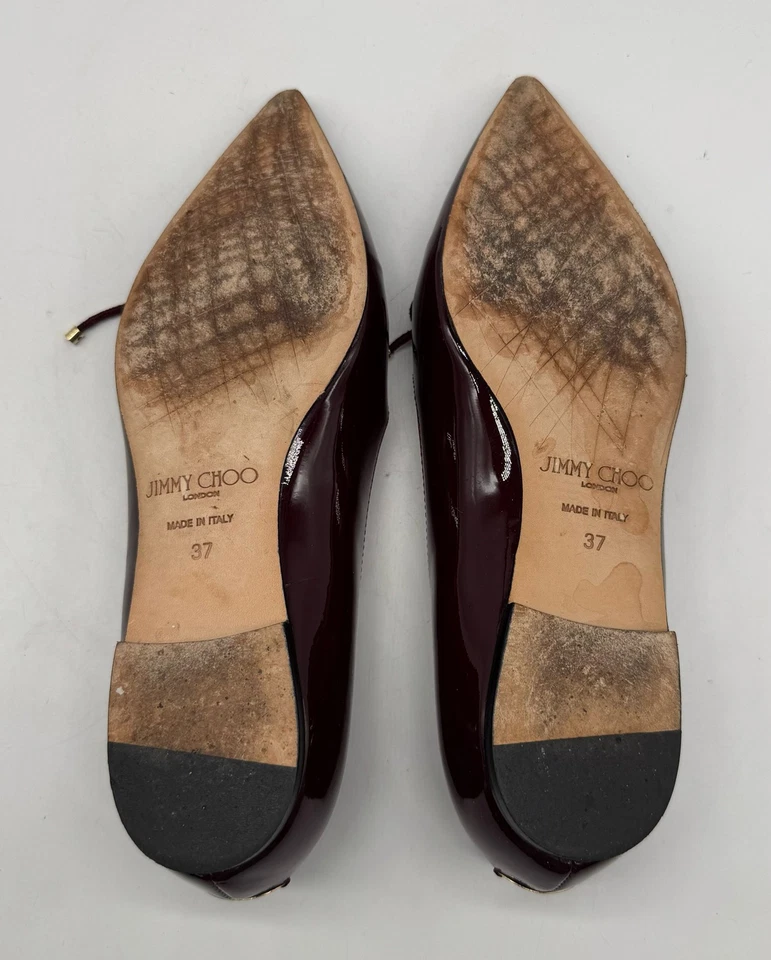 Jimmy Choo bordeaux red Genna pointed toe ballet flats with bow size 37 - Image 4 of 4
