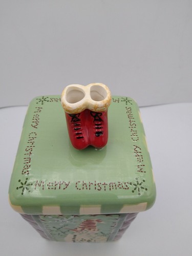 Holiday Cracker Barrel Christmas Quilt Snowman Ceramic Kitchen Canister Jar 9" - Picture 5 of 9