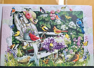 Get Well Soon Card! Garden Birds Adirondack Chair Embossed