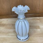 Vintage Fenton Milk Glass Ruffle Edge Gold Trim White Classic 8" Cased Vase Art