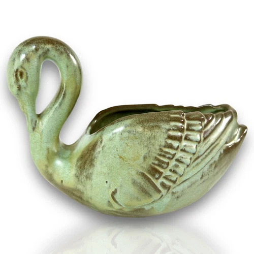 1950's Frankoma #228 Prairie Green SWAN Planter Bowl Sapulpua Clay 8"  EXC