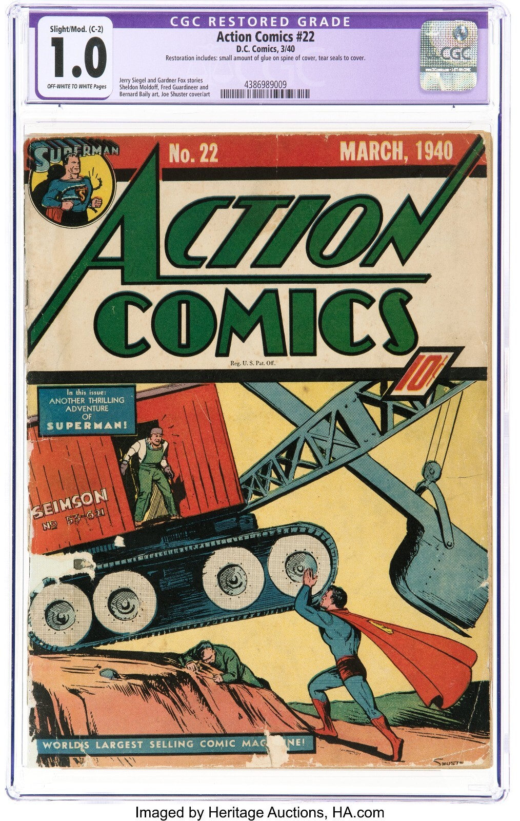 1940 D.C. Comics Action Comics 22 CGC 1.0. Early Superman Cover