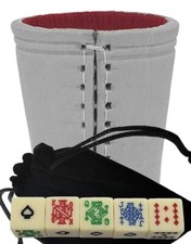 Genuine Leather Compact Dice Cup 16mm Poker Dice Ivory Tone Pouch