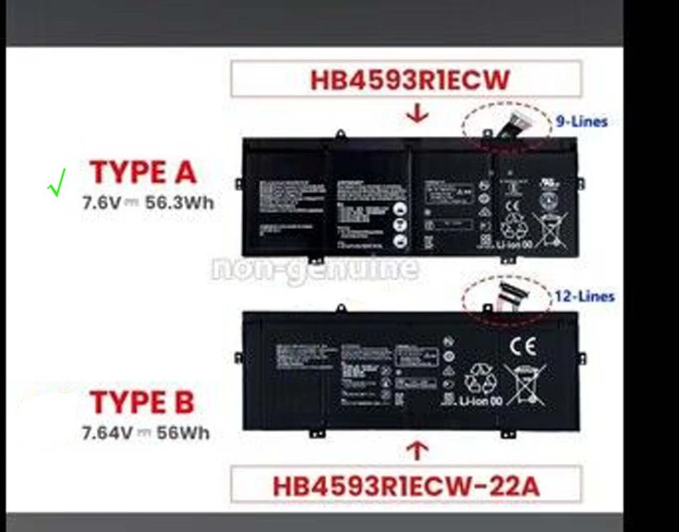 Nova bateria HB4593R1ECW para Huawei Matebook X Pro i7 R5 R7 MACH-W19 VLT-W60 7.6V - Imagem 3 de 4