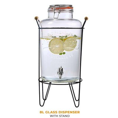8L Glas Vintage Getränkespender auf Metallständer Cocktailglas mit Zapfhahn