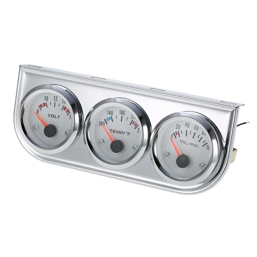 Universal 2"52mm Chrome Oil Pressure Water Temp Volt Meter Triple Gauge Set 3in1 - Bild 11 von 13