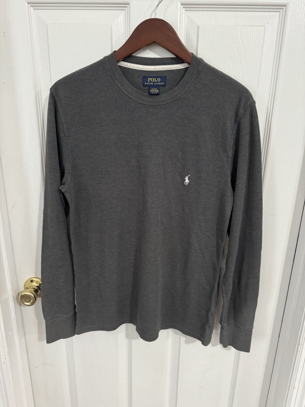 Polo Ralph Lauren uomo grigio medio manica lunga pigiama termico top bianco pony