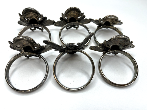 Honey Bee Napkin Rings Rhinestones Jewels Metal Yellow Sparkly Bling Set 6 Vtg - Picture 6 of 9