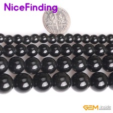 Natural Black Obsidian Round Gemstone Beads For Jewelry Making 15" 2mm Big Hole