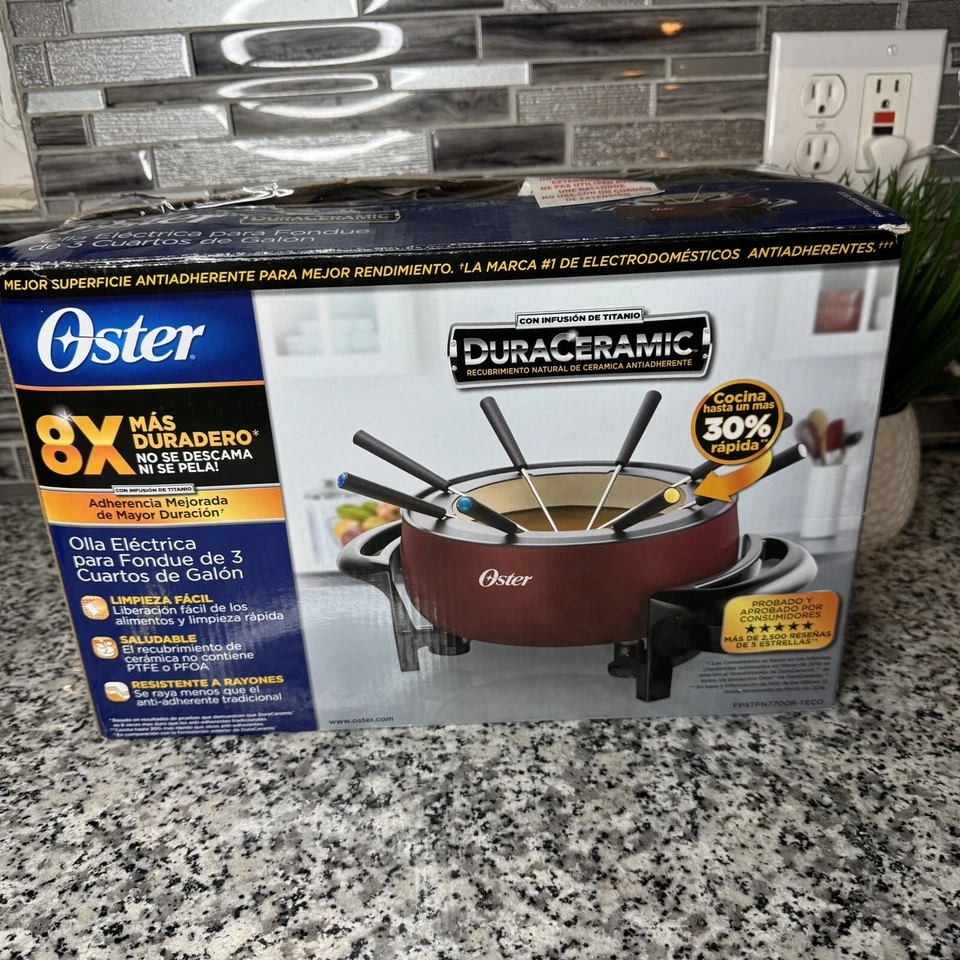 Oster Red Nuevo En Caja Enchufable DuraCeramic 3 Cuartos de Capacidad Olla de Fondue Eléctrica Foto 4 de 4