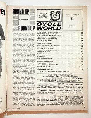 1966 July Cycle World Motorcycle Magazine Yamaha YM1 Honda CM91