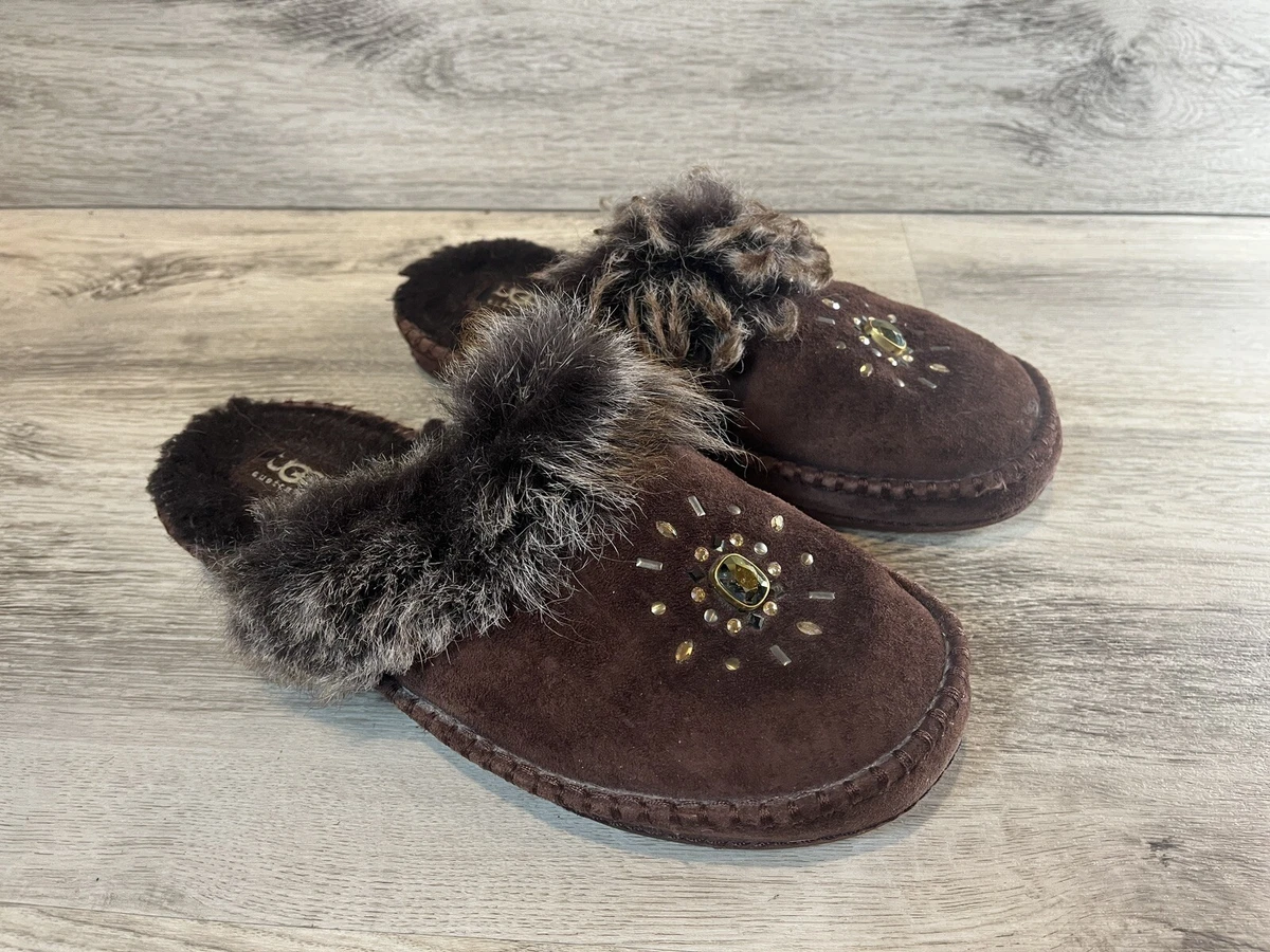 UGG Aria Crystal Slippers Brown Shearling Jeweled Women 9 | eBay