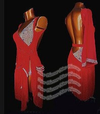 L2209 ballroom Specialty Adult Rhythm/ Latin samba dance dress UK10 US 8red