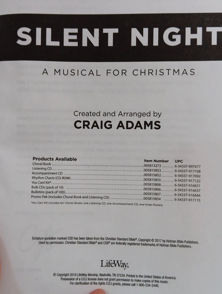 Christmas Choir Musical Contata "Silent Night" 9 Books 2019 Lifeway W/ Narration - Image 3 of 4
