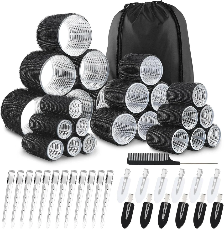 BRANDED 50pcs Hair Rollers with Clips, Jumbo Large Medium Small Rollers for Hair Volume