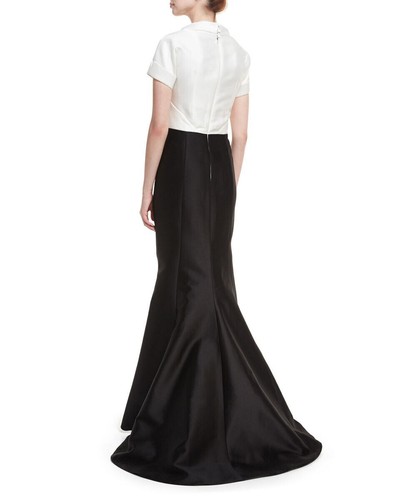 $5.5K CAROLINA HERRERA Gown Two Tone Black White Bow Tie-Front Mermaid Dress New - Picture 4 of 5