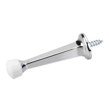 Polished Chrome Baseboard Solid Door Stop with Fixed Screw Attachment Doorstop