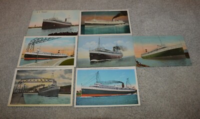 7 different 1910-20's Duluth Minnesota S.S. Steamship Hamonic Postcards 