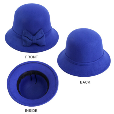 Women\'s Blue Vintage Felt Cloche inter Floral Fedora Imported Bucket Hat iHPH7 Felt Hat Funeral Hats for Women Fancy Hats for Women  main image 3