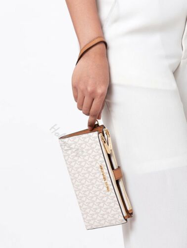 Porte-monnaie Michael Kors Jet Set Travel Double Zip Vanille Neuf - Photo 5 sur 12