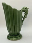 Vintage 1940’s Shawnee Pottery Green Pitcher Dragon Fish Handle #828  8 Inch